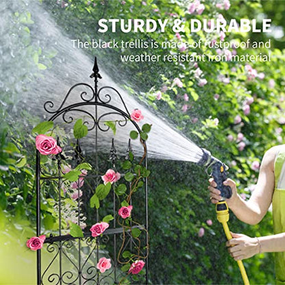 Garden Trellis for Climbing Plants, 70" H x 21.7" W Heavy Duty Metal Trellis, 6FT Rustproof Black Iron Vine Support Trellis with 9.2" Ground Stakes, Decorative Cupid Arrow Design Roses, Vines - size: 70 inch-1 pack