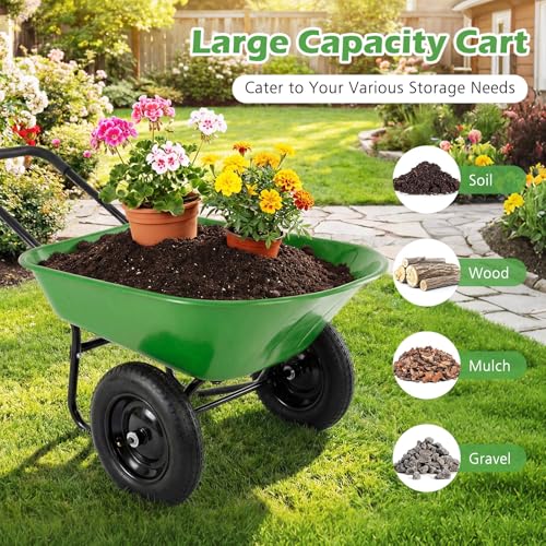 IRONMAX Dual-Wheel Wheelbarrow with All-Terrain Wheels, 220LBS, Light Green - color: Light Green