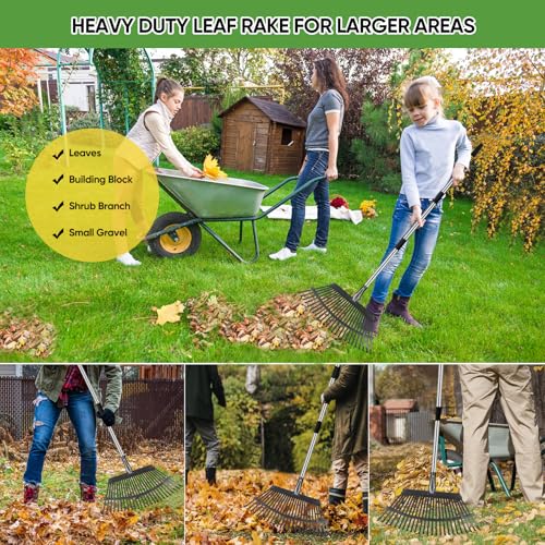 Heavy Duty Garden Rake 6FT Long 25 Tines - style: Stainless Steel - Black