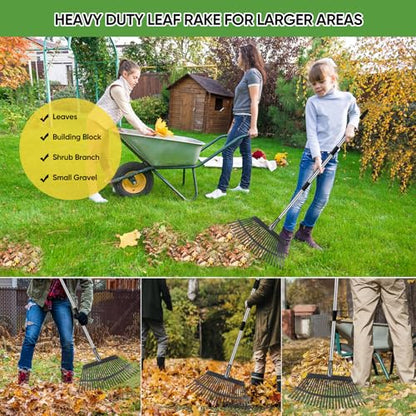 Heavy Duty Garden Rake 6FT Long 25 Tines - style: Stainless Steel - Black