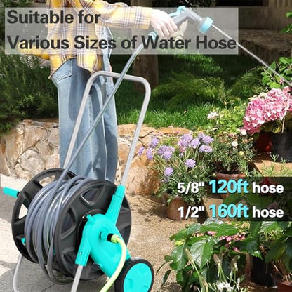 Portable Garden Hose Reel Cart, Hold Up to 100-120 Ft of 5/8 Inch Hose