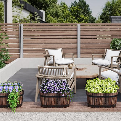 2-Pack Hanging Flower Pots with Drainage Holes, Wooden Railing Planters - color: Carbonized-2pcs, size: Small