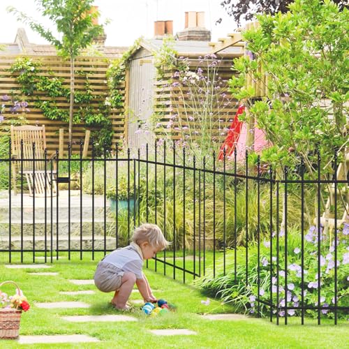 36" x 12' No-Dig Metal Garden Fence with Gate, Outdoor Fencing for Yard - size: Roman Col 36″H x 12ft (1Gate+5Panels)