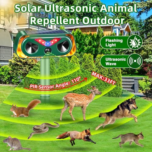2026 New Sonic Fortress Pro Deer Repellent Devices,2Pcs Solar Ultrasonic Animal Repeller Outdoor Waterproof Motion Sensor Deterrent Yard Garden Repellent for Animals Cat,Squirrel,Racoon,Rabbit,Skunk
