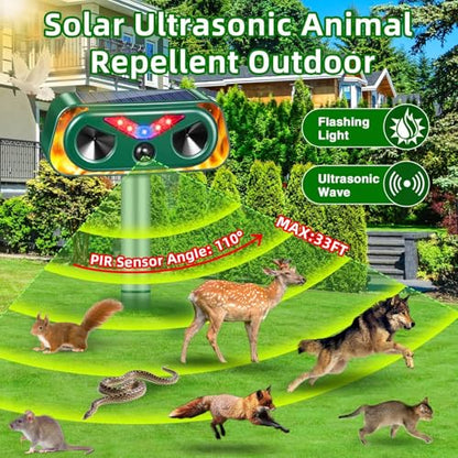 2026 New Sonic Fortress Pro Deer Repellent Devices,2Pcs Solar Ultrasonic Animal Repeller Outdoor Waterproof Motion Sensor Deterrent Yard Garden Repellent for Animals Cat,Squirrel,Racoon,Rabbit,Skunk