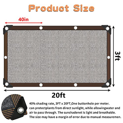 Shade Cloth for Plants Greenhouse, 40-50% Sunblock Shade Sails -for Outdoor Garden Pergola Patio Lawn Plant Sun Shade Cloths for Kennel Chicken Coop Easier to Hang Shade Net Cover - size: 3'x20'