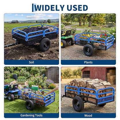 Garvee 1500 Lbs Heavy Duty Steel Dump Cart, 15 Cu ft Garden Utility Trailer with Removable Sides, Hand Pull or Foot Pedal Dumping for ATV UTV Lawn Mower Tractor