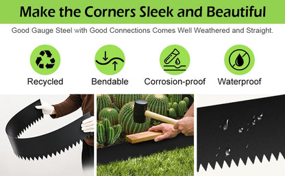 6PCS Galvanized Steel Landscape Edging Kit, 40" L x 12.5" H (20ft Total) Steel Landscape Lawn Edging for Lawn Yard, Coated Bendable Metal Strips, No-Dig Hammer-in Edging Border w/7Clips - style: 40" L x 12.5" H,Black