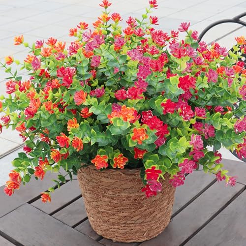 UV Resistant Artificial Flowers for Indoor and Outdoor Use, 12 Bundles Not-Fading Faux Plants for Porch, Patio, Garden, and Home Decoration - Orange Pink Red - color: Orange+ Pink+ Red