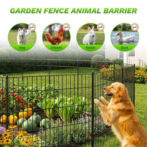 Toolterritary 10 Panels No Dig Garden Fence with Gate, 48in(H) x 26.0ft(L) Rustproof Metal Animal Barrier Fence, Outdoor Decorative Yard Fencing with Ground Stakes for Dogs, Rabbits, Patio - size: 48 in(H)×26.0in(L)
