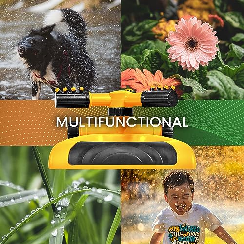 Joeys Garden Rotating Lawn Sprinkler for Yard & Kids, 360° Coverage, Yellow - color: YELLOW