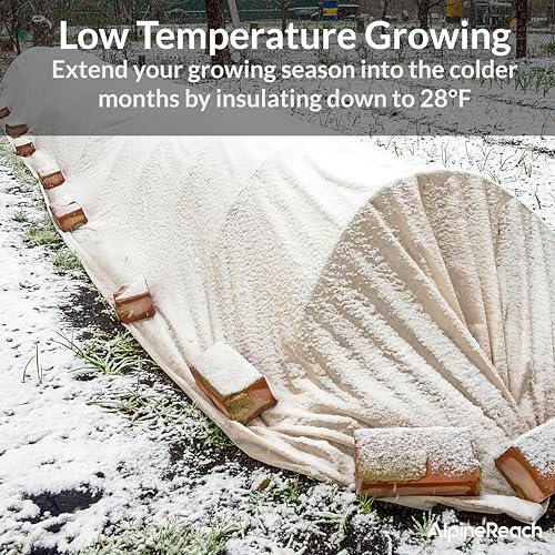 AlpineReach Plant Covers Frost & Sun Protection 10 x 50 ft - Thick 1.2 oz/yd² Freeze Blanket to Low 28 °F Temperatures Floating Row, Garden Fabric Material, Protect in Winter Cold, Gardening Down - size: 10ft x 50ft