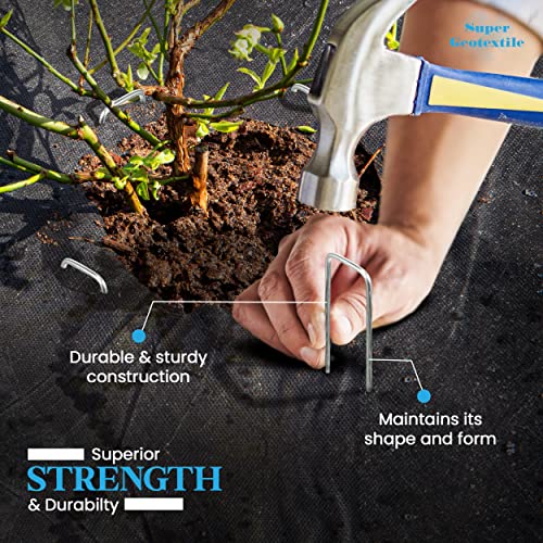 Super Geotextile Landscape Staples - Heavy Duty 11 Gauge Galvanized U-Shaped Sod Pins for Weed Barrier and Landscaping Fabric Stakes - Extra Strong - 1" x 6" (1000 pcs) - size: 1000 Pcs x 6"