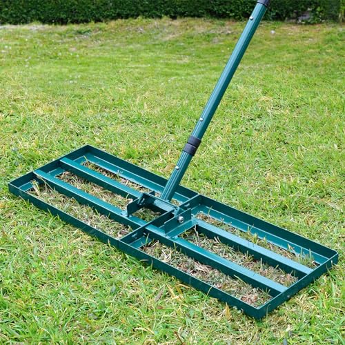 Lawn Leveling Rake,Stainless Steel Lawn Leveler with 30”x10” Ground Plate, 78” Adjustable Long Handle, Level Yard Tool for Grass, Golf Field, Level Soil or Dirt Ground Surfaces-Green - style: 30"x10" Medium