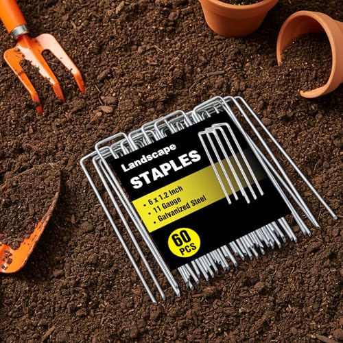 HongWay 60 Pack Landscape Staples 6 Inch, Galvanized Garden Stakes 11 Gauge - size: 6 Inch, 60pcs