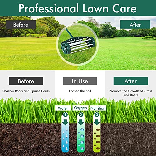DORTALA Manual Lawn Aerator, Aerator Lawn Tool with Anti-Slip Handle and Tine Spikes, Easy Assembly, Grass Aerator for Lawn, Yard, Garden (with Fender)