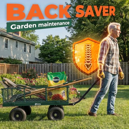Sekey Steel Garden Cart, 1000 lb Capacity, Removable Sides, 10 in Tires - color: Green, size: 1000LBS
