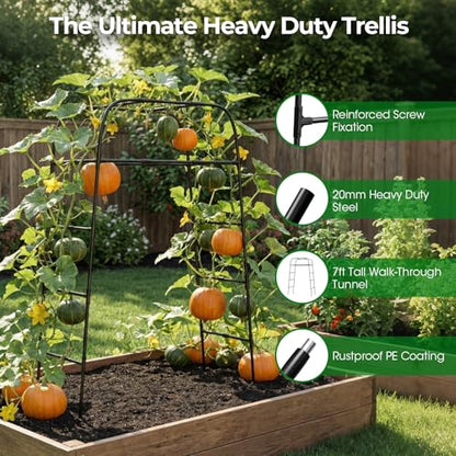 Garden Arch Trellis for Climbing Plants, 83" High Metal Cucumber Trellis & Tomato Cage, Rustproof Steel Tunnel Support for Squash, Pumpkin, Vegetables with Screw Fixation (32.3" L x 39.4" W) - style: 83" High x 32" Long (2-Arch)