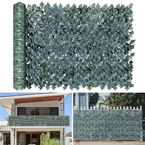 TANG 58"x196" Faux Ivy Privacy Fence Screen Roll- 4Pcs Artificial Leaf Fences Greenery with Lattice Panel,Outdoor Green Wall Chain Link Fence Covering for Balcony Backyard Patio, Dark Green Ivy - color: Dark Green Ivy, size: 58"x196"