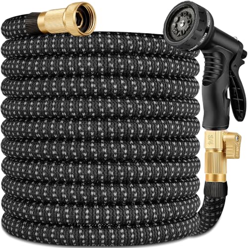 50 ft Expandable Garden Hose - All New 2026 Retractable Water Hose with 3/4" Solid Brass Fittings, Extra Strength Fabric - Flexible Expanding Hose with 10 Pattern Spray Nozzle