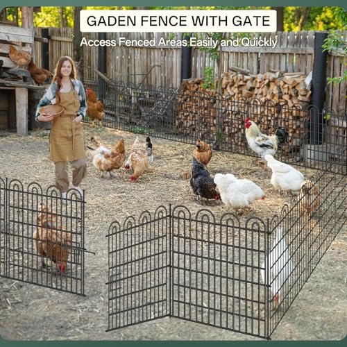15 Panels Tall Garden Animal Barrier Fence with Gate, 33 in(H) X 36.8 ft(L) No Dig Decorative Garden Fence Outdoor for Yard, Heavy Duty Rustproof Metal Edging Border for Dog, Rabbits