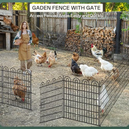 15 Panels Tall Garden Animal Barrier Fence with Gate, 33 in(H) X 36.8 ft(L) No Dig Decorative Garden Fence Outdoor for Yard, Heavy Duty Rustproof Metal Edging Border for Dog, Rabbits