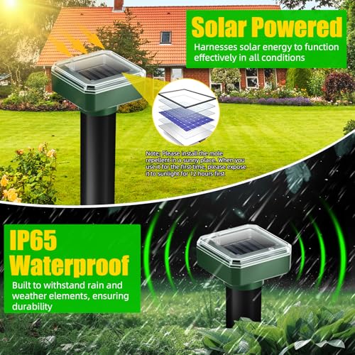 8 Pack Solar Mole Repellent Ultrasonic Gopher Repellent Outdoor Vole Chaser Sonic Mole Deterrent Stake Spikes Waterproof, Keep Moles, Gophers, Voles, Snakes, Groundhogs, Chipmunks Out of Yard Lawn