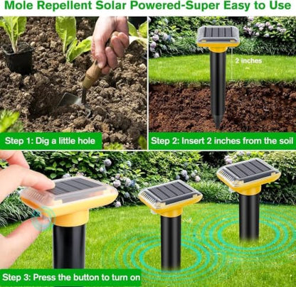 Mole Repellent Solar Powered,2026 Upgraded Gopher Repellent Ultrasonic Solar Powered,Vole Repeller Outdoor for Lawns Garden Yard,Gopher Trap Killer for Mole,Snake (Dark Yellow,6 Pack)