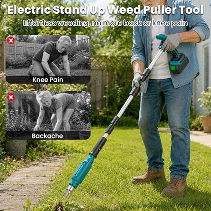 Electric Stand Up Weed Puller Tool with Long Handle, Lightweight & Portable Design, Total 4000 mAh Batteries, Adjustable Garden Weed Remover Tool For Lawn Yard, No Bending Grandpa's Weeder Tool
