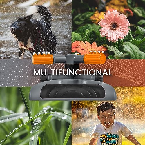 Joeys Garden Rotating Lawn Sprinkler for Yard & Kids, 360° Coverage, Orange - color: Gray