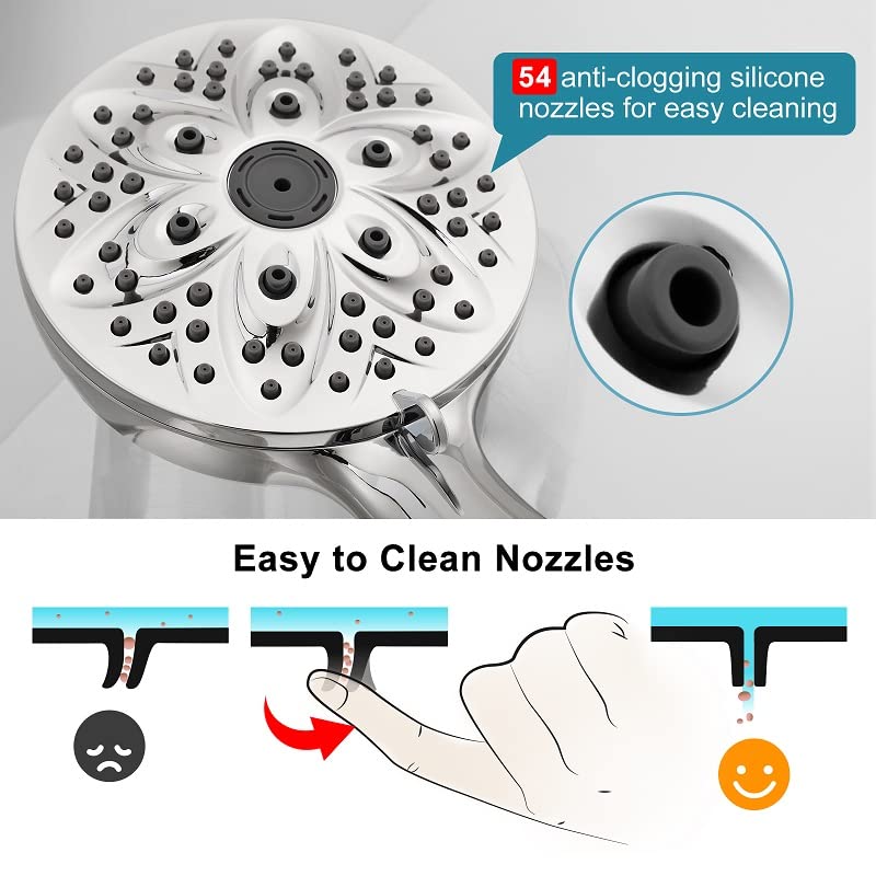 JDO High‑Pressure 6‑Setting Handheld Shower Head, 4.7 Inch Chrome Premium - color: Chrome 2, style: 6 Modes