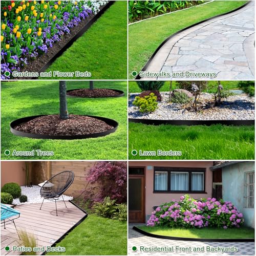 Landscape Edging, 2 Inch Tall 33 Ft No Dig Landscape Garden Edging Border Kit with 50 Anchoring Spikes, Plastic Garden Border for Landscaping Flower Bed Lawn Yard Grass Paver Pathway Walkway, Black - size: 2IN x 33FT