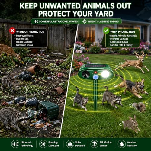 2026 Sonic Fortress Pro Deer Repellent Devices,Solar Ultrasonic Animal Repellent Outdoor with Flashing Light & USB Charging,IP65 Waterproof Sonic Repeller Deterrent for Cat,Dog,Squirrel,Rabbit,Racoon