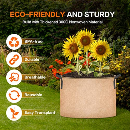 iPower Plant Grow Bag 15 Gallon 6-Pack Heavy Duty Fabric Pots, 300g Thick Nonwoven Fabric Containers Aeration with Nylon Handles, for Planting Vegetables, Fruits, Flowers, Tan 2024 Version - color: Tan, size: 15 Gallon