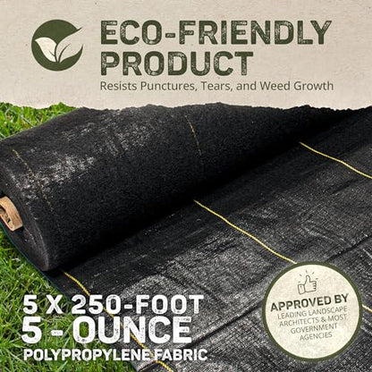 Dewitt Pro-5 Heavy-Duty Weed Barrier Fabric, 5 oz, 5 x 250 Feet, 2-Pack - size: 2 Pack, style: 5' x 250'