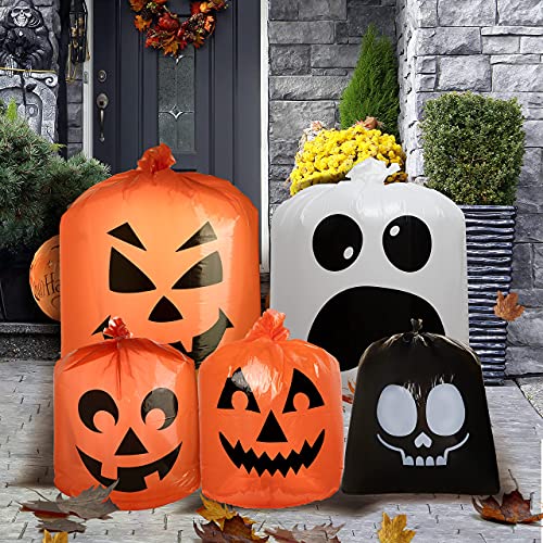 JOYIN 6 Pcs Halloween Leaf Bags, Pumpkin Leaf Lawn Bags for Yard Fall Outdoor Decorations, Plastic Resuable Jack o' Lantern Trash Bag for Halloween Decor Party Favors, Party Supplies