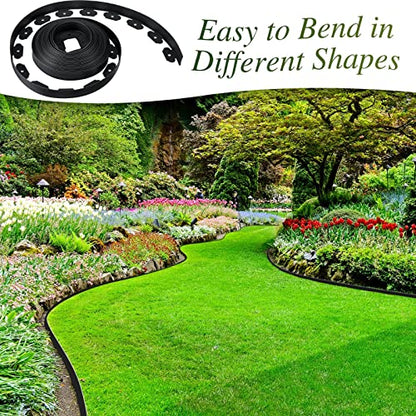 Wesiti 2" x150 Ft Landscape Edging Kit No Dig Garden Edging Border 2 Inch Pavers with 120 Anchoring Spikes Mulch Barrier for Lawn Driveway Flower Bed Playground Yard Grass, PE Black