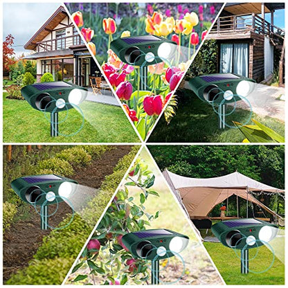 Solar Ultrasonic Animal Repellent Outdoor, Deer Repellent Devices for Yard Garden with Motion Sensor & Flashing Light, Waterproof Animal Deterrent for Cat Dog Squirrel Raccoon Rabbit Skunk Coyote Farm