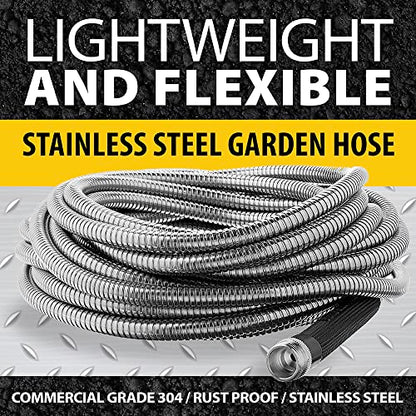 BIONIC STEEL 75 Ft Garden Hose 304 Stainless Steel, 75 Ft Water Hose, Super Tough & Flexible Metal Hose, Lightweight, Crush Resistant Fittings, Kink & Tangle Free, Rust Proof, Easy to Use & Store - size: 75'