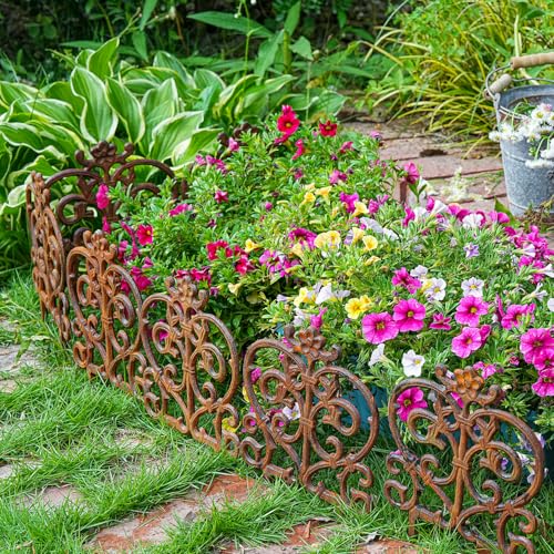 Sungmor Cast Iron Garden Edging, 11.8 Inches Tall 4 Pack Full Rusted - color: Full Rusted - 11.8inch Tall