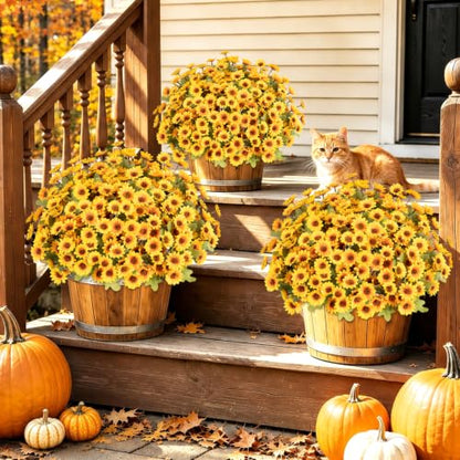 Fake Mums Artificial Fall Flowers for Outdoors Silk Daisy Bulk - color: Yellow