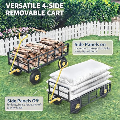 900 Lbs Steel Garden Dump Cart,Dump Wagon with Removable Sides - color: Green