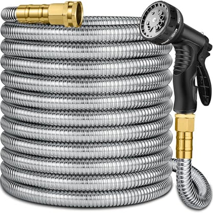 50 ft Stainless Steel Garden Hose - 2026 New Upgraded Technology Metal Water Hoses with 3/4" Solid Fitting - Lightweight,Ultra Flexible,Durable,Kink-Less Watering Pipes Garden Hoses For Yard, Outdoor
