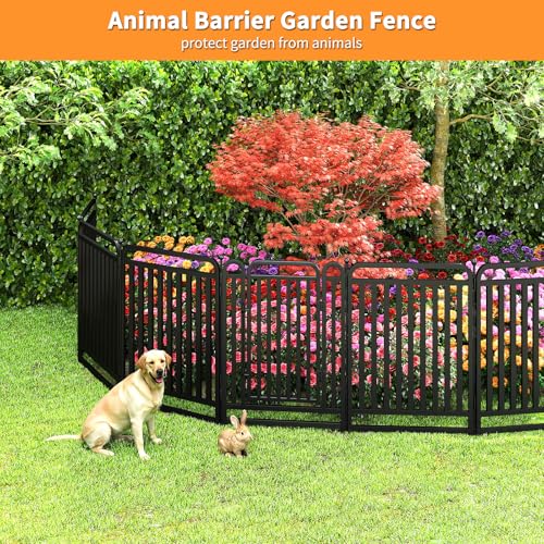 Garden Fence Animal Barrier Heavy Duty Thickened Metal Tube Garden Fencing, 40in(H) 8 Panels Low Threshold Dog Fence Outdoor for Yard, Total 19 Ft(L), Black