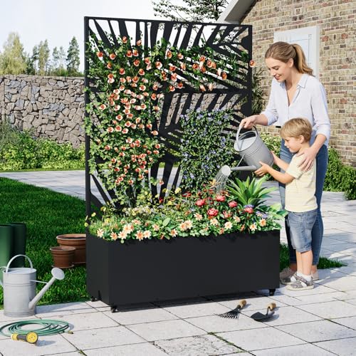 Garvee 71"x47"x16" Metal Planter Box with Trellis for Climbing Plants Vines - color: Parallel, size: no Wheel