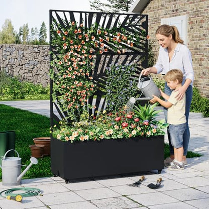 Garvee 71"x47"x16" Metal Planter Box with Trellis for Climbing Plants Vines - color: Parallel, size: no Wheel