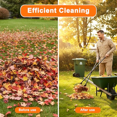 Leaf Grabber Rake with Long Handle, Lightweight Leaf Picker Upper, Yard Rake Leaves Grabber Set with Nitrile Coated Work Gloves for Collecting Fallen Leaves and Debris from Lawns & Courtyards