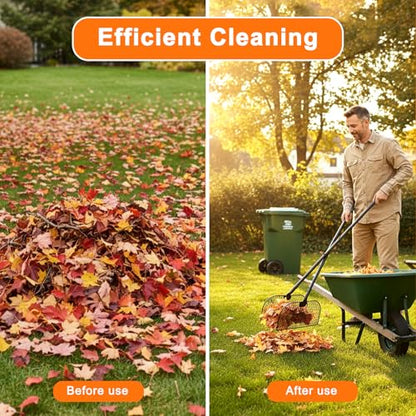 Leaf Grabber Rake with Long Handle, Lightweight Leaf Picker Upper, Yard Rake Leaves Grabber Set with Nitrile Coated Work Gloves for Collecting Fallen Leaves and Debris from Lawns & Courtyards