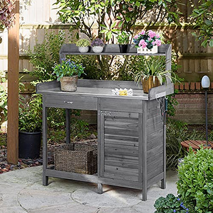 Topeakmart Outdoor Potting Bench with Storage Potting Table,Gray - color: Gray