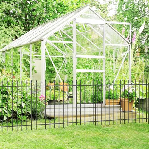 Decorative Metal Garden Fence with Gate 36" x 10', Dog Fence Outdoor - size: 36″H x 10ft (1Gate+4Panels)